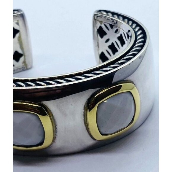 DAVID YURMAN SILVER 925 & 18K GOLD ALBION WHITE AGATE 25MM Wide - Picture 7 of 16